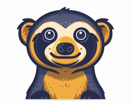 Cartoonish sloth with a big smile on its face. The bear is wearing a yellow and blue outfitのイラスト素材