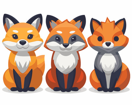Cute foxes in different poses isolated on white background. Vector illustration.のイラスト素材