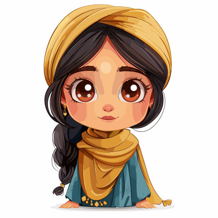 Cute Indian girl in turban and saree illustration.のイラスト素材