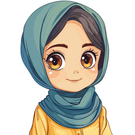 Cute Muslim girl in headscarf. Vector illustration.のイラスト素材
