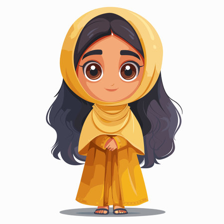 Cute Muslim girl in traditional clothes. Vector cartoon illustration.のイラスト素材