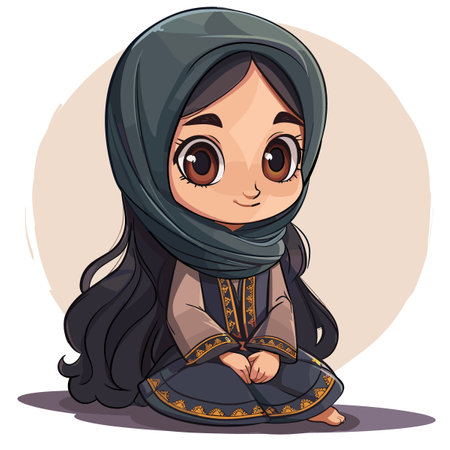 Cute muslim girl in hijab cartoon character. Vector illustration.のイラスト素材