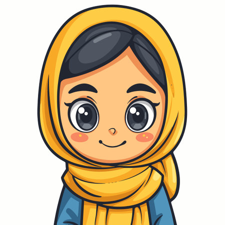 Cute little muslim girl wearing hijab. Vector cartoon illustration.のイラスト素材