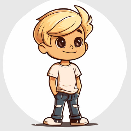 Vector illustration of a cute cartoon boy in jeans and a T-shirtのイラスト素材