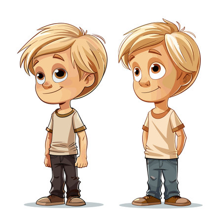 Vector illustration of a cute little boy with blond hair isolated on white backgroundのイラスト素材