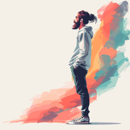 Hipster young man in casual clothes. Vector illustration. Colorful background.のイラスト素材