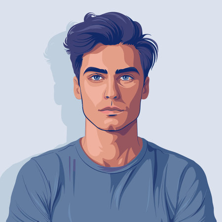 Portrait of handsome young man. Vector illustration in cartoon style.のイラスト素材