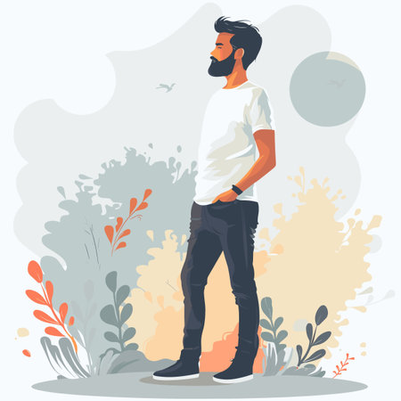 Hipster guy with beard and mustache in casual clothes. Vector illustrationのイラスト素材