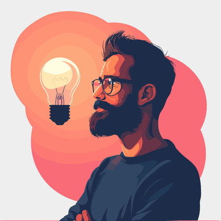Man with a beard and a lightbulb in his hand. Vector illustration.のイラスト素材