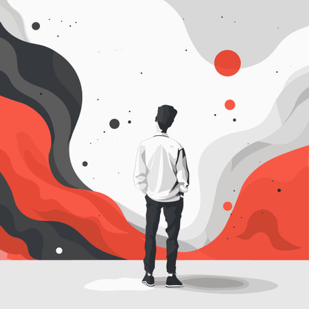 Vector illustration of a man standing in front of an abstract background.のイラスト素材