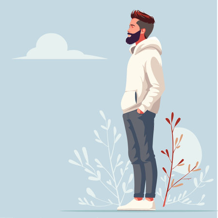 Hipster man with beard. Vector illustration in flat style.のイラスト素材