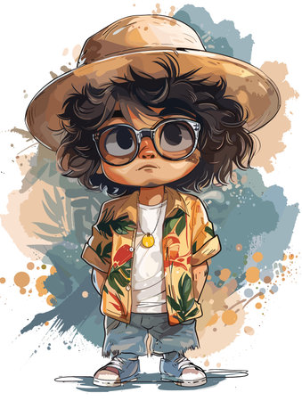 Stylish hipster boy in hat and sunglasses. Vector illustration.のイラスト素材