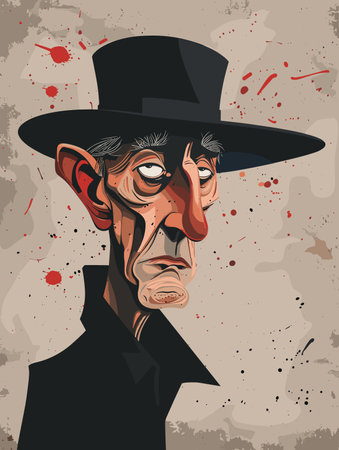 Vector illustration of a man in a hat and coat with a mustacheのイラスト素材
