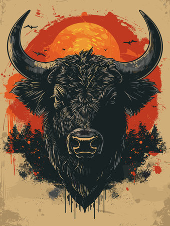 Buffalo head, grunge background. Vector illustration for your designのイラスト素材