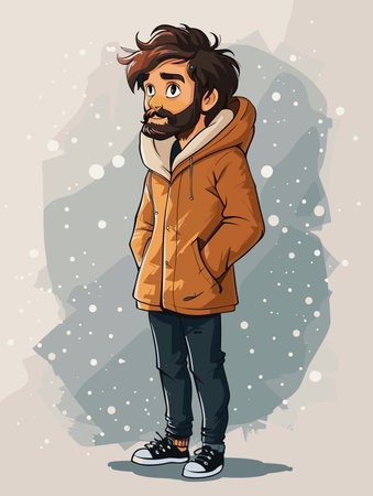 Hipster man in winter clothes. Vector illustration in retro style.のイラスト素材