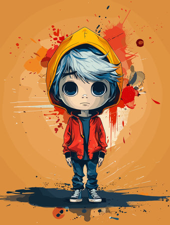 Cute little boy in grunge style. Vector illustration. Fashion kid.のイラスト素材