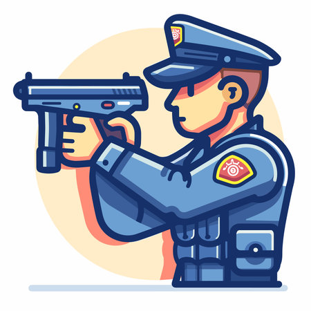 Policeman with a gun. Vector illustration in a flat styleのイラスト素材