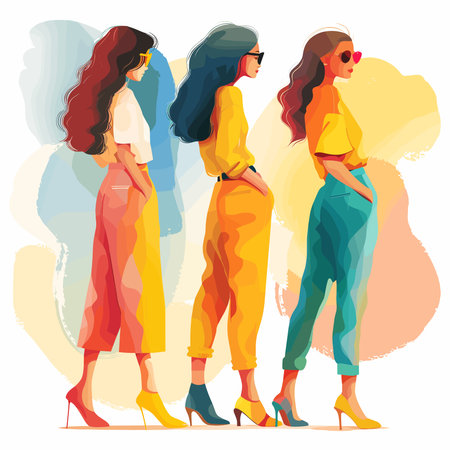 Fashionable women in colorful clothes. Vector illustration for your designのイラスト素材