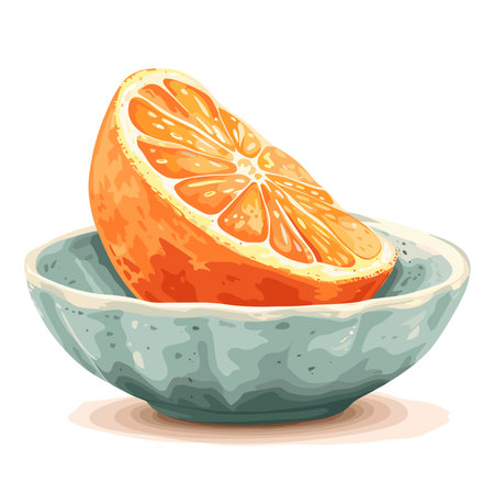 Vector illustration of orange in bowl isolated on white background. Hand drawn style.のイラスト素材