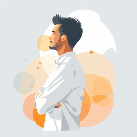 Vector illustration of a bearded man in a white coat. Bearded man in a white coat.のイラスト素材