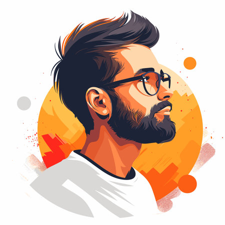 Portrait of hipster man with beard and glasses, vector illustrationのイラスト素材