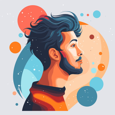 Vector illustration of a man with a beard on a background of the moon.のイラスト素材