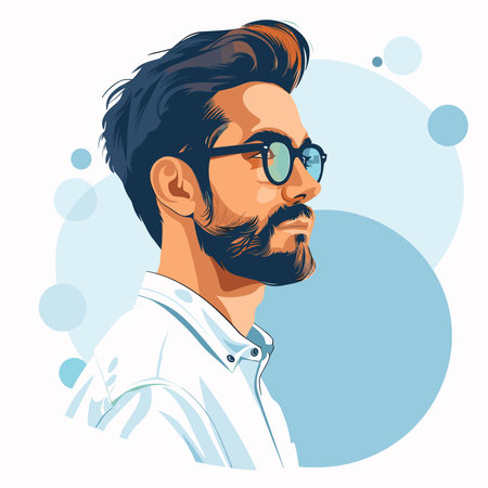 Portrait of handsome man with beard and glasses. Vector illustration.のイラスト素材