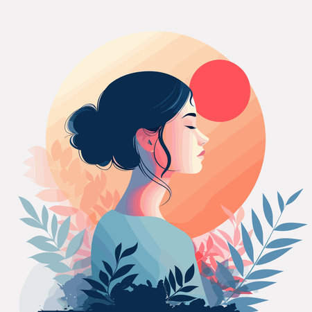 Vector illustration of a beautiful young woman on the background of nature.のイラスト素材