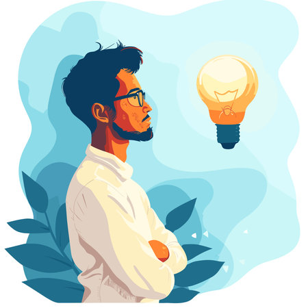 Young man with a lightbulb in his hand. Vector illustration.のイラスト素材
