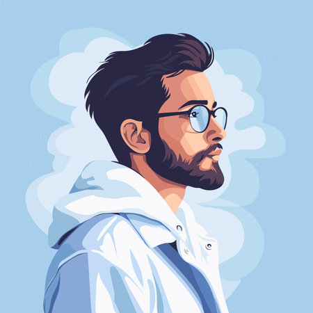 Portrait of a bearded hipster man with glasses. Vector illustrationのイラスト素材