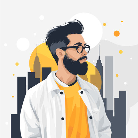 Hipster man in the city. Vector illustration in flat style