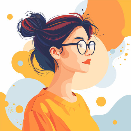 Portrait of a beautiful young woman in glasses. Vector illustration.のイラスト素材