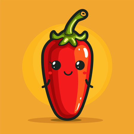 Cute cartoon pepper character. Vector illustration. Vegetable character.のイラスト素材