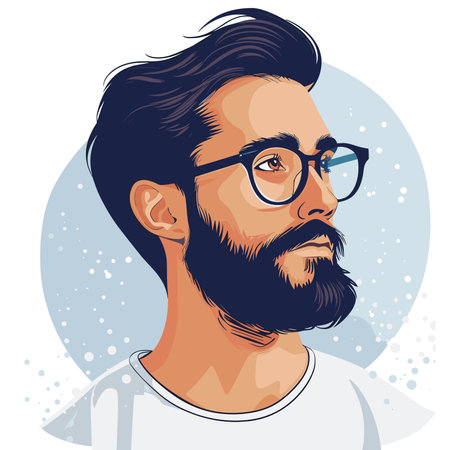 Portrait of hipster man with beard and glasses. Vector illustration.のイラスト素材