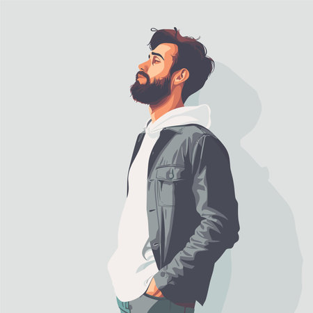 Portrait of a bearded man in a black jacket. Vector illustration.のイラスト素材