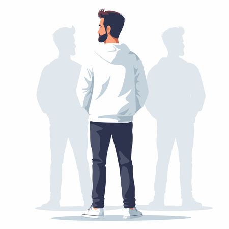 Vector illustration of a young man in a white hoodie and jeans.のイラスト素材
