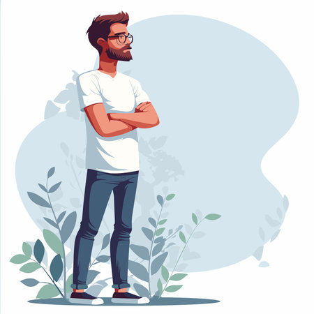 Hipster bearded man standing with crossed arms. Vector illustration.のイラスト素材