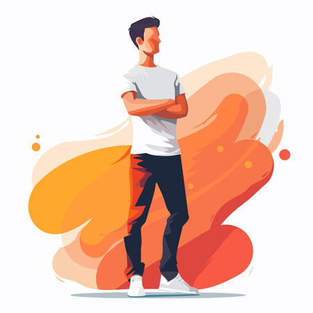 Young man holding a blue flag. Vector illustration in cartoon style.のイラスト素材
