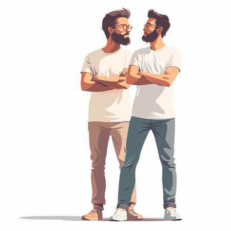 Two men standing with crossed arms. Vector illustration in cartoon style.のイラスト素材