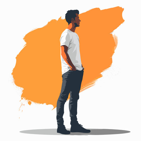 Vector illustration of a young man in a white T-shirt and jeans.