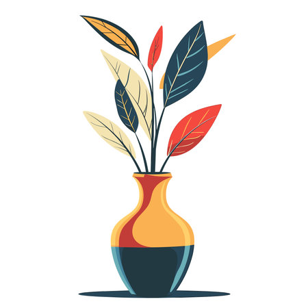 Vase with a plant. Vector illustration. Isolated on white background.のイラスト素材