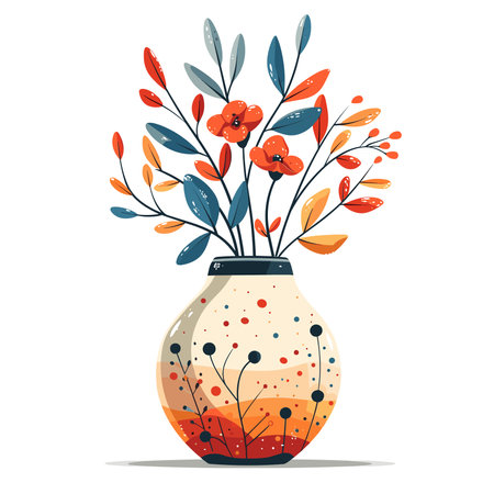 Vase with flowers and leaves. Vector illustration on white background.のイラスト素材
