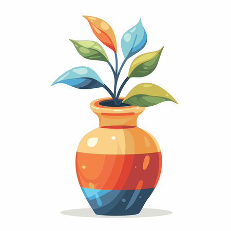 Vase with plant isolated on white background. Vector illustration in cartoon style.のイラスト素材