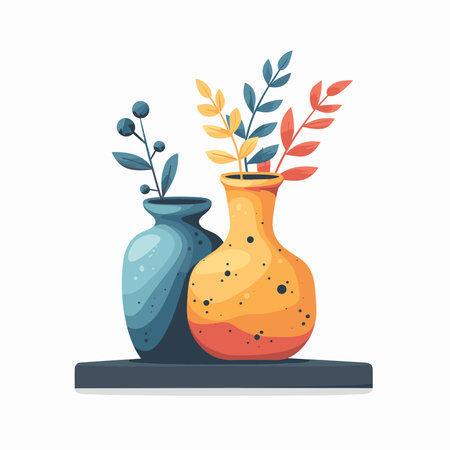 Vase with flowers and leaves icon. Decoration interior and home theme. Isolated design. Vector illustrationのイラスト素材