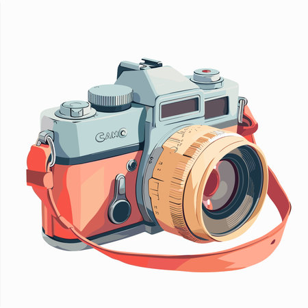 Retro camera isolated on white background. Vector illustration in cartoon style.のイラスト素材