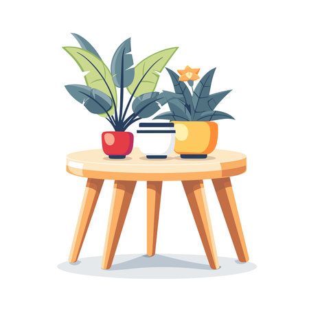 Wooden table with houseplants. Flat style vector illustration.のイラスト素材