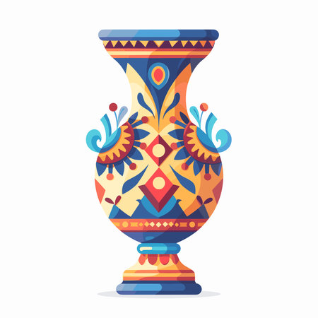 Colorful vase with ornament. Vector illustration in cartoon style.のイラスト素材
