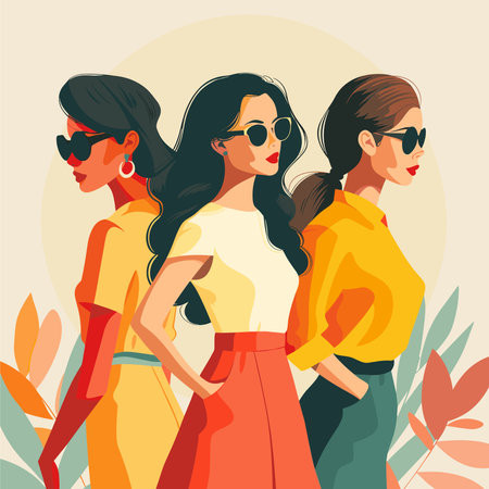 Fashion girls in sunglasses. Vector illustration in flat cartoon style.のイラスト素材