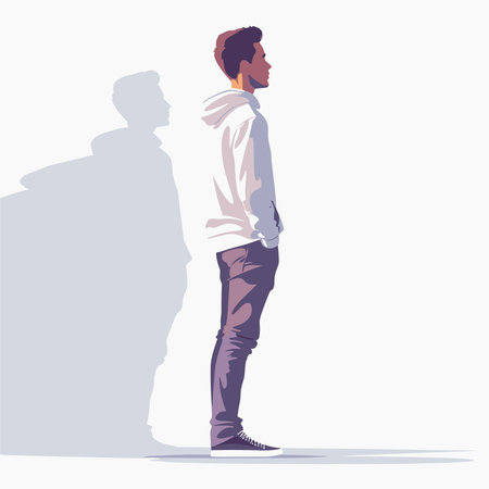 Vector illustration of a young man in a white shirt and jeans.のイラスト素材