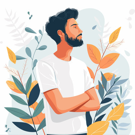 Hipster young man with beard and mustache. Vector illustration.のイラスト素材